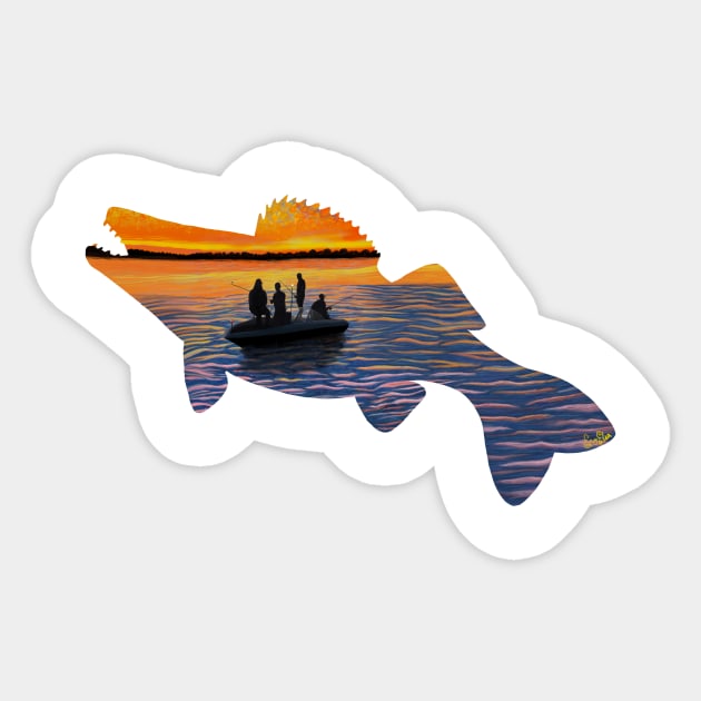 Sunset Fishing Walleye Silhouette Sticker by EcoElsa